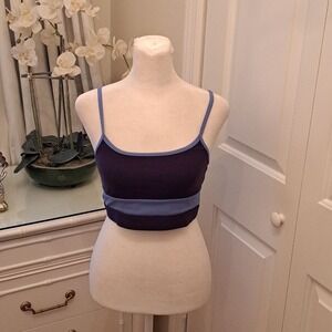 WILO The Label Womens Navy/Cobalt Blue Striped Athletic Sports Bra Size M